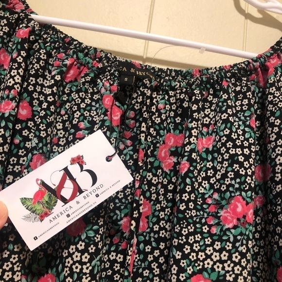 3/$25 🙌🏼 NWT America & Beyond Floral Off the Shoulder Pom Pom Edge Dress S - Picture 6 of 8
